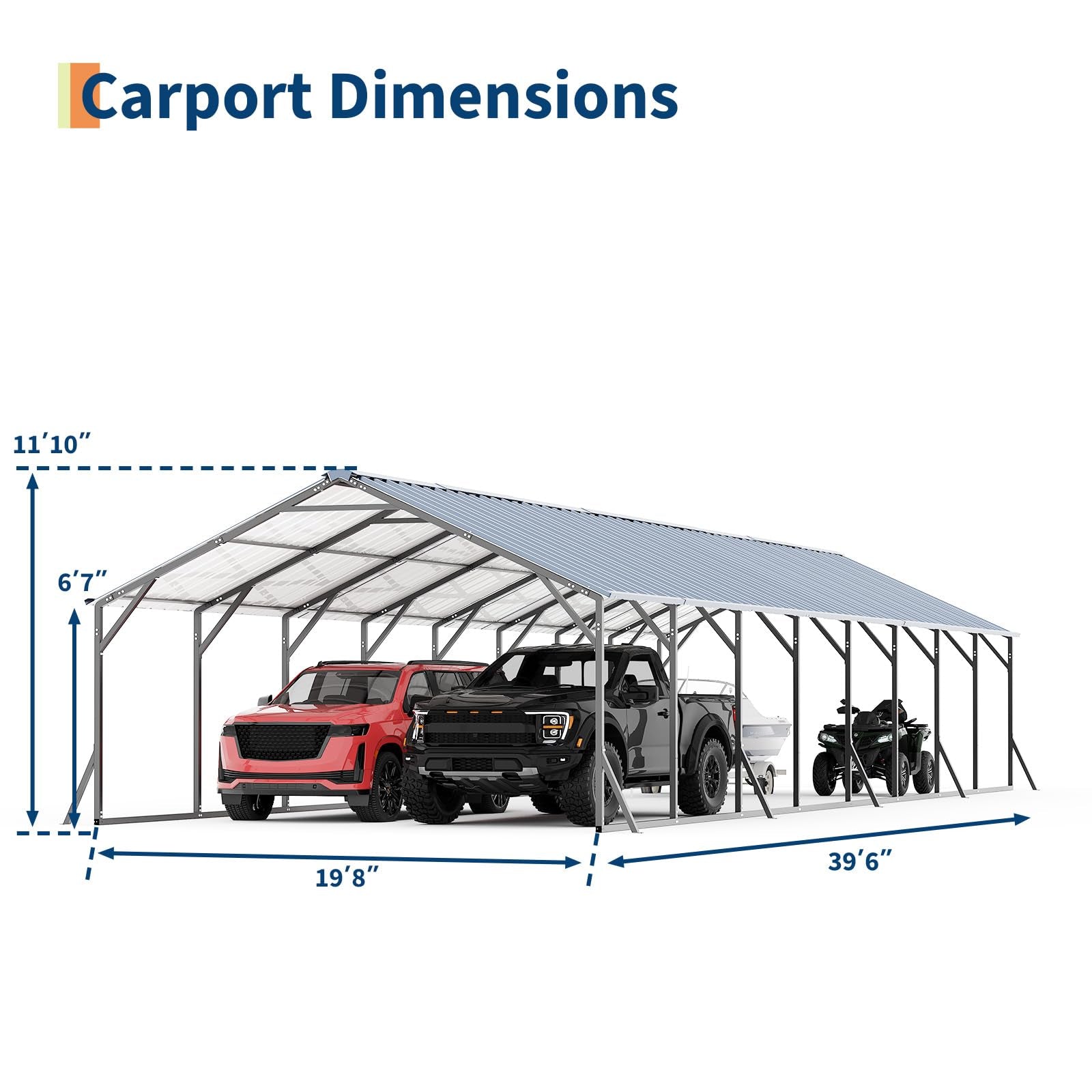 Garvee Heavy Duty Metal Carport 20x40x12 ft – Enclosed Steel Outdoor Storage Shelter, Vertical Roof, All-Weather Protection for Multiple Vehicles, Pickup Trucks, Boats, Tractors, Grey