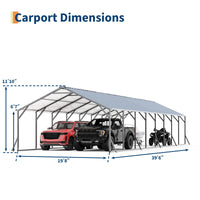 Garvee Heavy Duty Metal Carport 20x40x12 ft – Enclosed Steel Outdoor Storage Shelter, Vertical Roof, All-Weather Protection for Multiple Vehicles, Pickup Trucks, Boats, Tractors, Grey