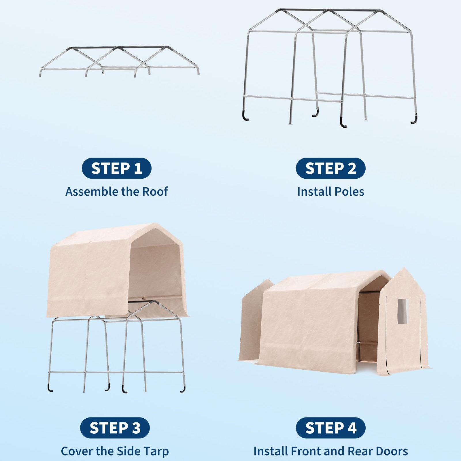 Garvee 7x10FT Outdoor Portable Storage Shed with Roll-Up Door & Vent, 240G Heavy-Duty Shelter Waterproof PE Tarp, UV-Resistant Storage Sheds for Motorcycle, Firewood, Garden and Tools