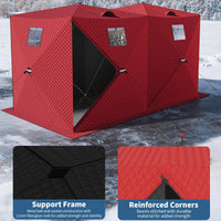Garvee Insulated Pop-Up Ice Fishing Tent for 5-7 Persons - Spacious Hub-Style Winter Shelter - Waterproof Oxford, Quick Setup, Windproof, Anchors, Ropes, Carry Bag - Red, 141.73×70.8×77.74 Inch | Winter fishing portable shelter
