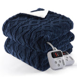 Garvee Electric Blanket Queen Size Dual Control - 6 Heat Levels, 20 Time Settings - Thick Tufted Sherpa - Fast Heating, ETL Certified - Navy Blue, 84"×90" - Cozy Home Use - -White