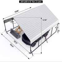 Garvee 20'x20'x13' Enclosed Metal Carport for 2 Cars, Heavy Duty Steel Frame for All Weather, Permanent Shelter for Boats, Full-Sized Pickup Trucks, and Tractors, N.W. 1,000 Lbs