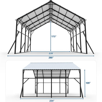 Garvee Heavy-Duty 20x20 ft Metal Carport Garage – 2-Car Shelter – 120° Steep Tone Vertical Roof for Best Snow Shedding – 173" High for RVs & Tractors