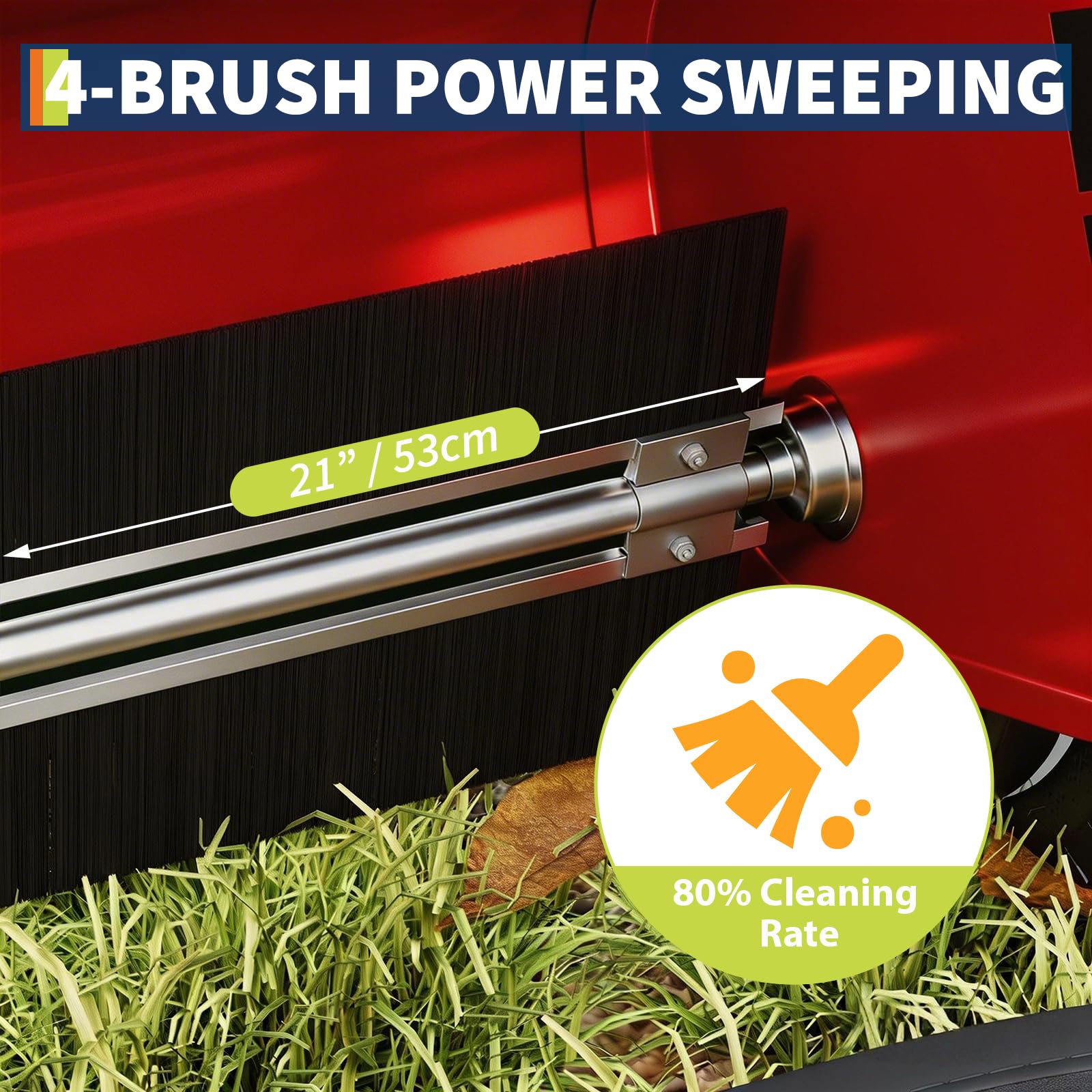 Garvee Push Lawn Sweeper Red 21-Inch Width 4-Brush System Steel Frame Large Capacity Yard Cleanup