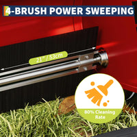 Garvee Push Lawn Sweeper Red 21-Inch Width 4-Brush System Steel Frame Large Capacity Yard Cleanup