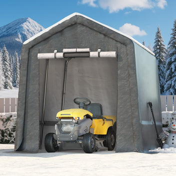 Garvee 7x12FT Gray Outdoor Portable Storage Shed with Roll-Up Door & Vent, 240G Heavy-Duty Shelter Waterproof PE Tarp, UV-Resistant Storage Sheds for Motorcycle, Firewood, Garden and Tools