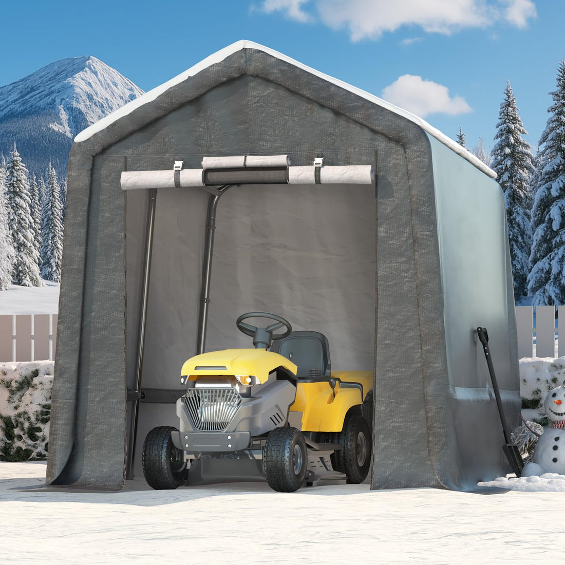 Garvee 7x12FT Gray Outdoor Portable Storage Shed with Roll-Up Door & Vent, 240G Heavy-Duty Shelter Waterproof PE Tarp, UV-Resistant Storage Sheds for Motorcycle, Firewood, Garden and Tools