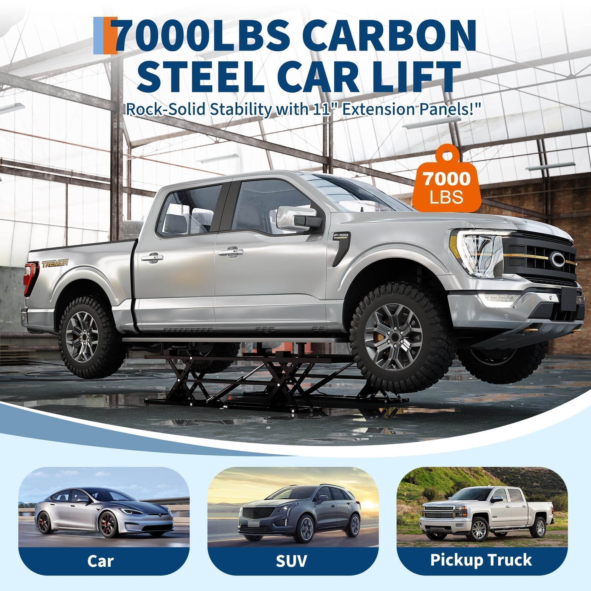 Garvee Portable Car Lift 7000 LBS Capacity, Heavy Duty Portable Scissor Lift for Cars & Trucks, 26.8" Max Lifting Height, 120V Power Unit, Foldable Auto Lift with Safety Lock for Garage Repair