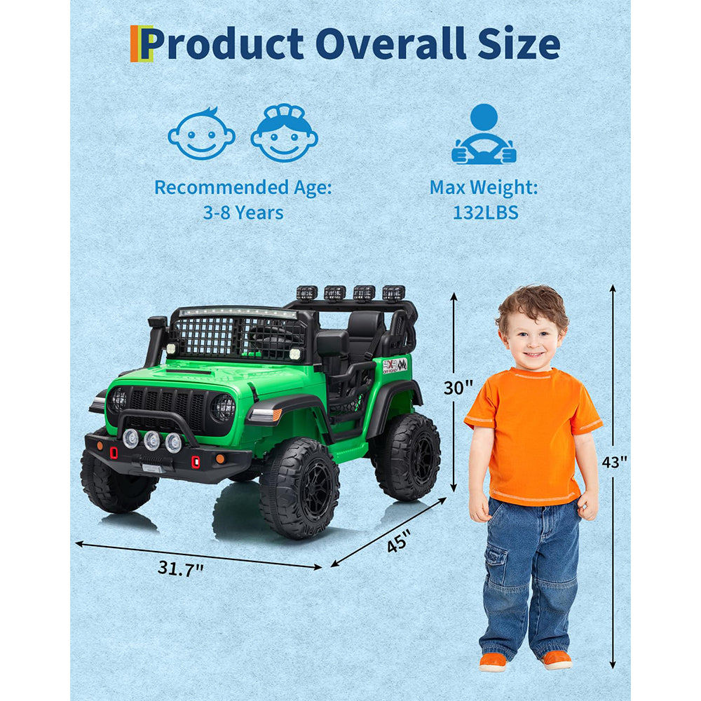 Garvee 24V Ride on Toys for Big Kids, 2-Seater Electric Ride on Car Truck with Remote Control, Four-Wheel Shock Absorbers, 4 Mph Max Speed, Music, LED Lights for Boys Girls, Green