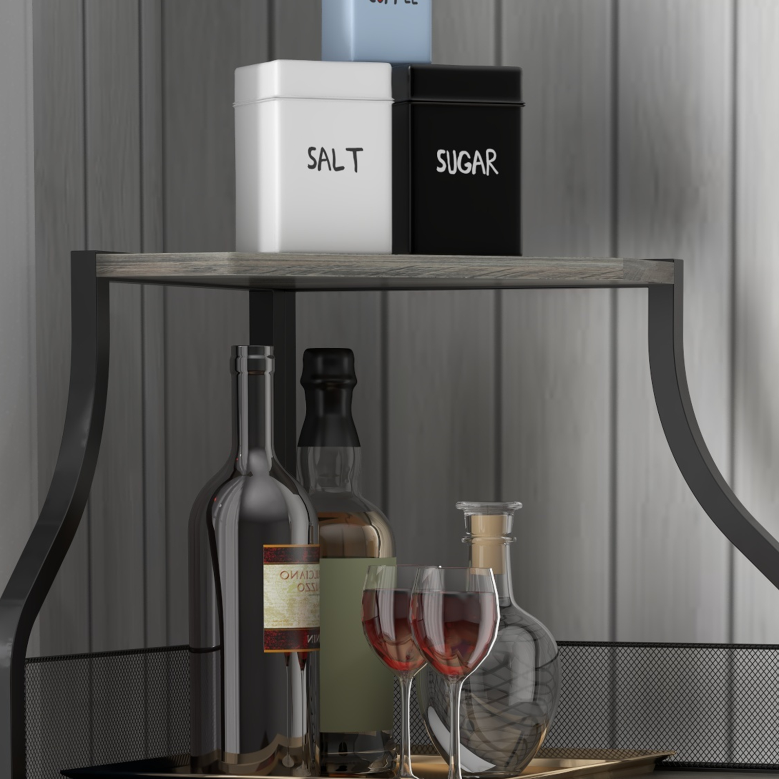 Garvee Corner Wine Bar Rack Cabinet with Detachable Wine Rack, Bar Cabinet with Glass Holder and Mesh Door, Liquor Coffe Bar Cabinet with Adjustable Shelves, ‎Grey