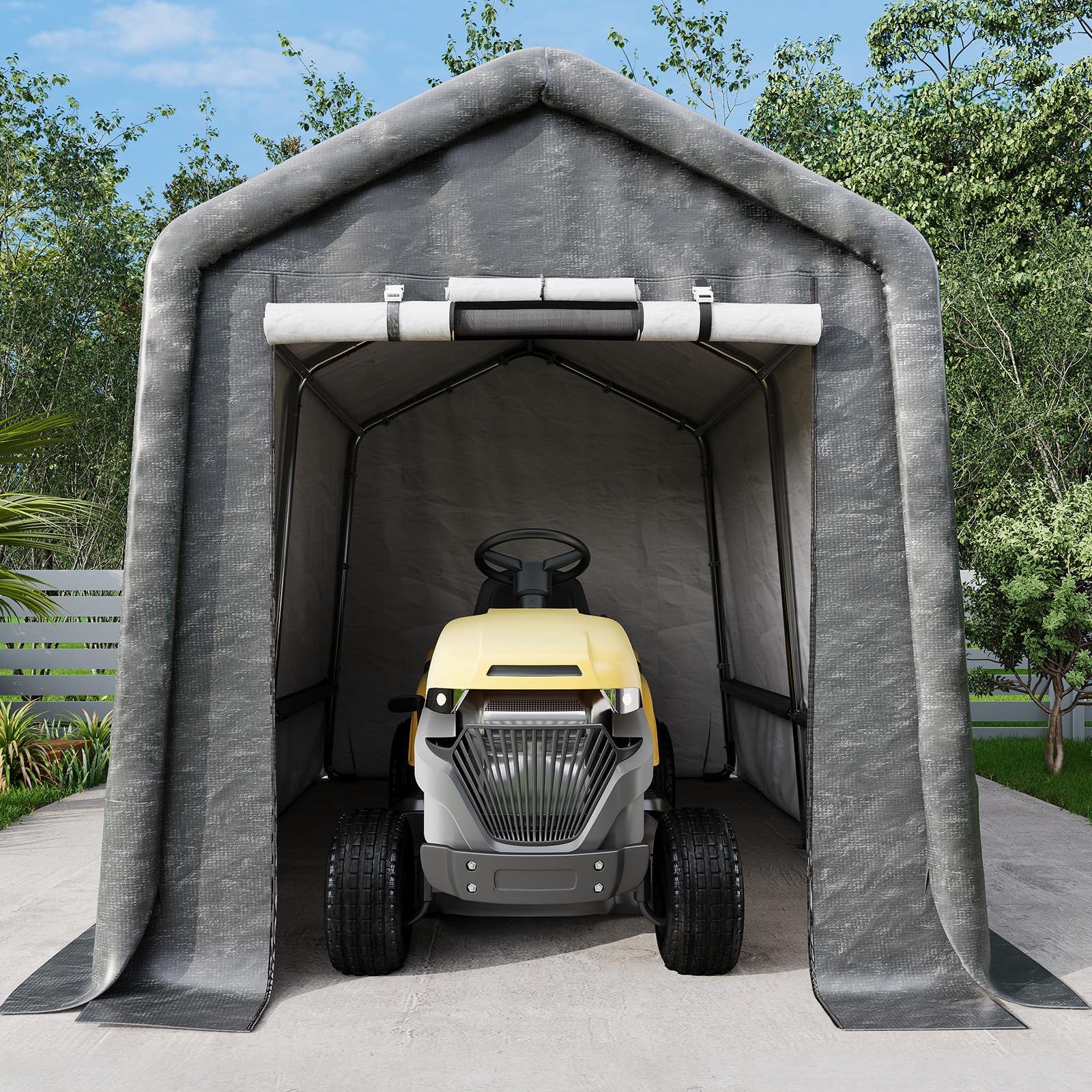 Garvee 7x10FT Outdoor Portable Storage Shed with Roll-Up Door & Vent, 240G Heavy-Duty Shelter Waterproof PE Tarp, UV-Resistant Storage Sheds for Motorcycle, Firewood, Garden and Tools, Gray