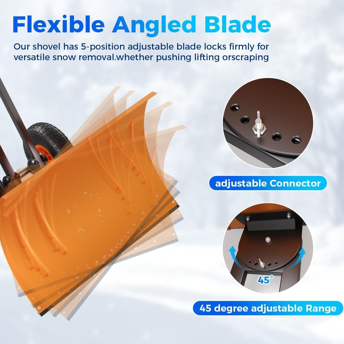 Garvee 29"W X 19.68"H Snow Pusher Shovel with Wheels,Heavy Duty Steel Snow Shovel with Wheels,Angled Blade Efficient Snow Removal With5-Position Angled Blade & Adjustable Handle for Doorway, Sidewalk