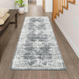 Garvee Vintage Floral Kitchen Runner Rug 2x6 Non-Slip Washable Low Pile Soft Carpet for Indoor Home Decor - Gray