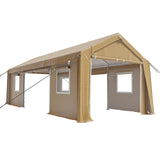 Garvee Heavy Duty Carport 13x20ft Portable Garage with 4 Doors & 4 Windows Waterproof UV Resistant PE Fabric Powder-Coated Steel Frame Removable Sidewalls for Car Truck Boat Storage - Earthy Yellow