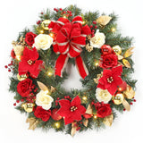 Garvee 24 Inch Christmas Wreath with Lights, Pre-Lit, Red Bow & Xmas Balls, Artificial Durable Materials, Indoor/Outdoor, Front Door Fireplace Wall Decor