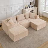 Garvee 107" Modular Sectional Sofa, Modern Cloud Sectional Couch with Deep Seat, U-Shape Boneless Couch with Chaise for Living Room Apartments, No Assembly Required (3 Seater + 2 Ottoman), Beige - Corduroy | Beige