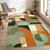 Garvee 4x6 Washable Boho Geometric Rug for Bedroom & Living Room, Soft Low Pile Polyester, Non-Slip TPR Backing, Durable & Machine Washable, Green Multi - Green Multi