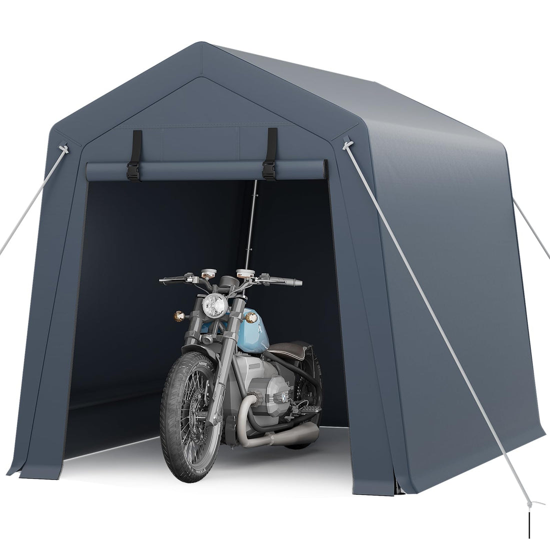 Garvee 6x8 ft Gray Portable Outdoor Storage Shed with Roll-Up Zipper Door & Vent, 240G Heavy-Duty Shelter Waterproof PE Tarp, UV-Resistant Carport for Motorcycle, Firewood, Tools