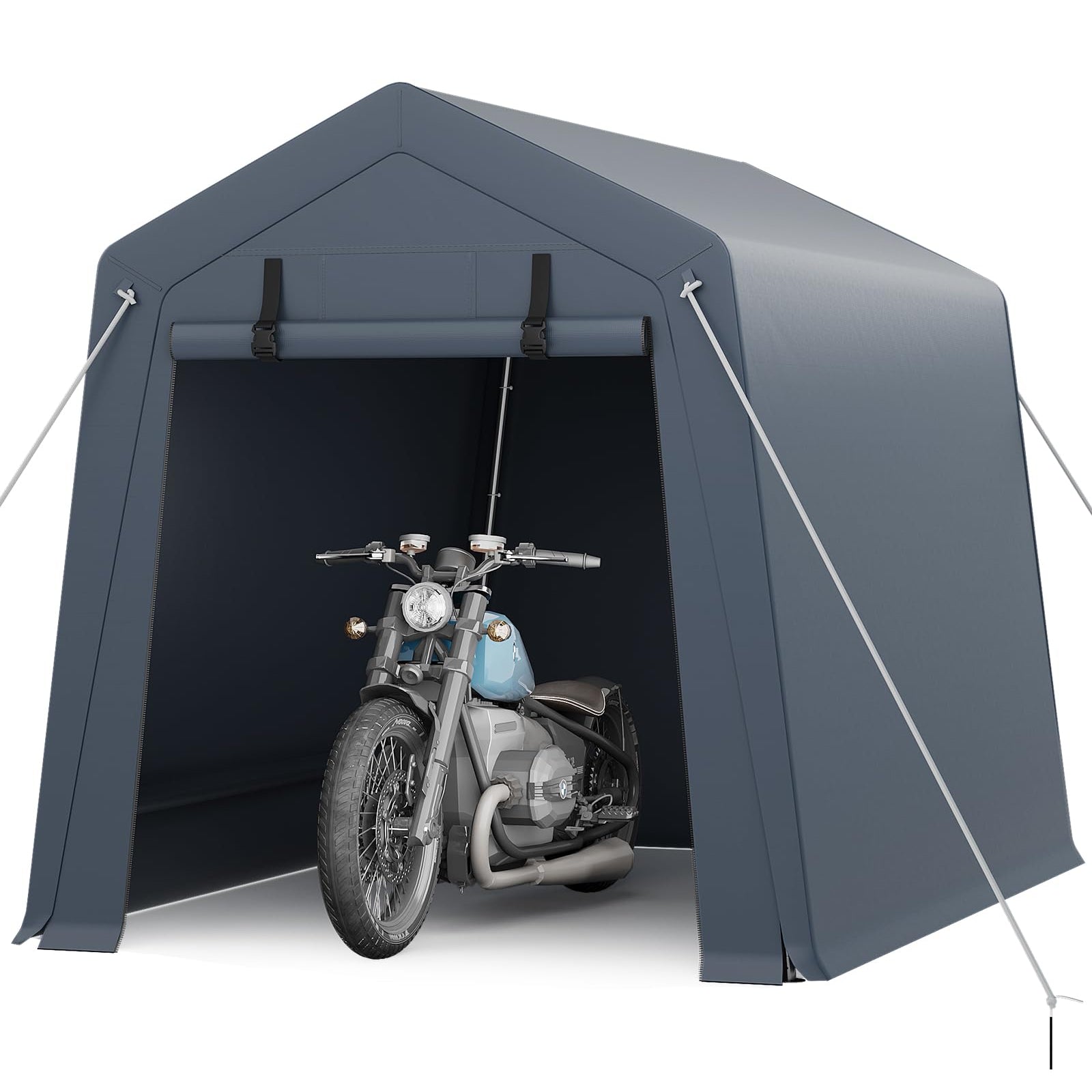 Garvee 6x8 ft Gray Portable Outdoor Storage Shed with Roll-Up Zipper Door & Vent, 240G Heavy-Duty Shelter Waterproof PE Tarp, UV-Resistant Carport for Motorcycle, Firewood, Tools