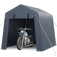 Garvee 6x8 ft Gray Portable Outdoor Storage Shed with Roll-Up Zipper Door & Vent, 240G Heavy-Duty Shelter Waterproof PE Tarp, UV-Resistant Carport for Motorcycle, Firewood, Tools