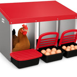 Garvee Chicken Nesting Box 3-Compartment Metal Rollout Egg Collection Galvanized Steel Durable Ventilated Easy Setup for Chicken Coop - Red