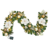 Garvee 6FT Christmas Garland with 20 LED Lights, Timer, Magnolia Flowers, Gold Balls, Battery Operated, Indoor & Outdoor Holiday Decor