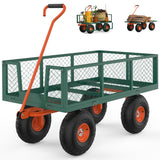 Garvee Steel Garden Cart Utility Wagon, 500 LBS Capacity, Folding Design, Removable Sides, 10 Inch Tires, Heavy-Duty Steel, Green & Orange, Outdoor Lawn Use - Green