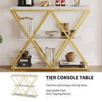 Garvee Farmhouse 3-Tier Console Table in X-Shaped Design with Open Shelves for Entryway and Hallway, White