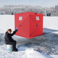 Garvee Insulated Pop-Up Ice Fishing Tent for 2-3 Persons - Portable Waterproof Oxford Winter Shelter - Quick Setup, Carry Bag, Anchors & Ropes - Red, 60×60×76.2 Inch | Winter fishing portable shelter