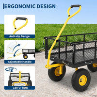 Garvee 900 lbs Heavy Duty Steel Garden Wagon Cart – 2-in-1 Utility Yard Cart, Removable Mesh Sides, 10" All-Terrain Tires, 180° Rotating Handle – For Gardening, Lawn, Outdoor Transport – Black Body, Yellow Hubs