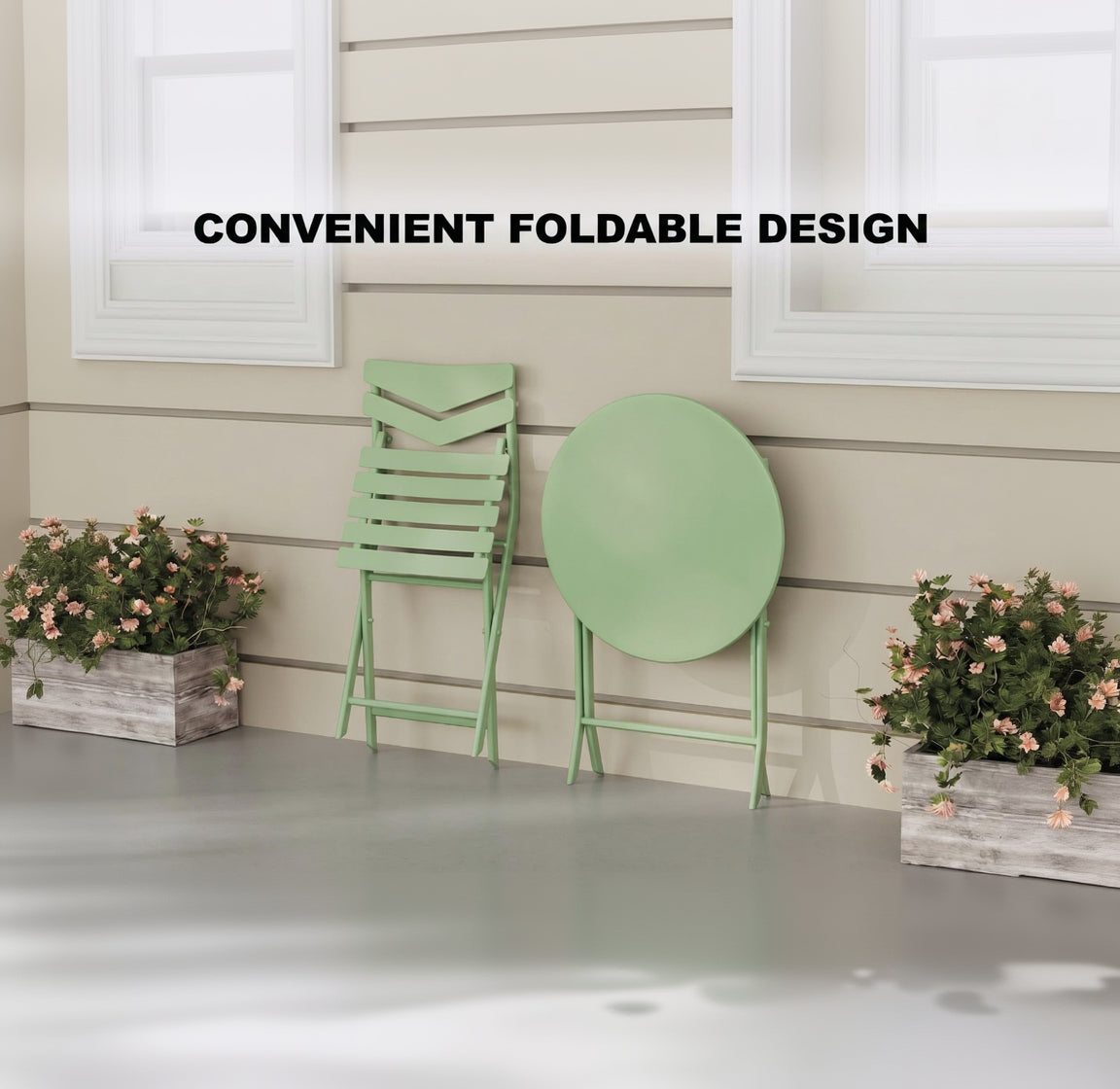 Garvee Outdoor Folding Bistro Set, Compact Patio Furniture Set for Balcony, Garden, and Deck,Green