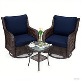 Garvee Outdoor Swivel Wicker Glider Patio Chairs with 360° Swivel & Rocking, 4" Thick Cushions, Steel Frame, 2-Tier Side Table, Blue, Porch & Balcony Set - Blue