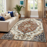 Garvee Vintage Bohemian Area Rug 5x7 - Machine Washable, Non-Slip, Soft Floral Design - 100% Polyester with TPR Backing - Low Pile, Durable, Neutral Colors for Living Room - Red