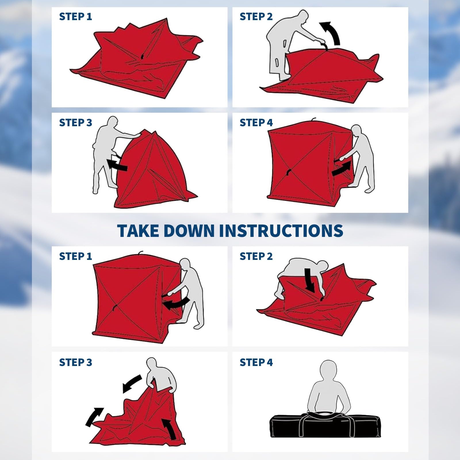 Garvee Insulated Pop-Up Ice Fishing Tent for 5-7 Persons - Portable Spacious Windproof Winter Shelter - Durable 3-Layer, Carry Bag, Zippered Door, Anchors - Red & Black, 141.73×70.8×77.74 Inch | Winter fishing shelter