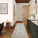 Garvee Kitchen Runner Rug 2x6 Floral Non-Slip Washable Faux Wool Low Pile Stain Resistant Beige for Hallway Bathroom Bedroom - Beige