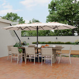Garvee 15ft Double-Side Rectangular Pool Umbrella with Base - Large 133 sq ft Shade, Manual Crank, 180G Polyester, Rust-Resistant Steel, Safety Buckle - Patio, Poolside, Backyard - Khaki