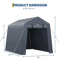 Garvee 6x8 ft Gray Portable Outdoor Storage Shed with Roll-Up Zipper Door & Vent, 240G Heavy-Duty Shelter Waterproof PE Tarp, UV-Resistant Carport for Motorcycle, Firewood, Tools