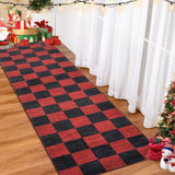 Garvee Christmas Runner Rug 2x8 Red Black Checkered Non-Slip Washable Pearl Velvet Low Pile Hallway Kitchen Nursery - Red & Black