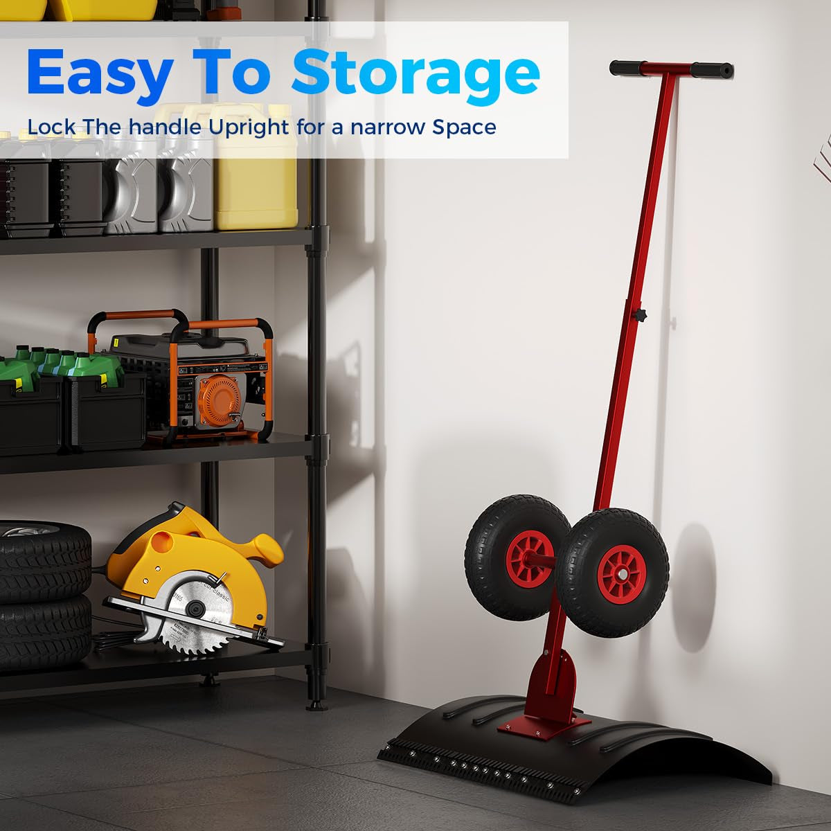 Garvee Heavy-Duty Snow Pusher with Wheels 30in Wide Blade 5-Position Adjustable Handle Steel Frame Anti-Slip Wheels Driveway Sidewalk