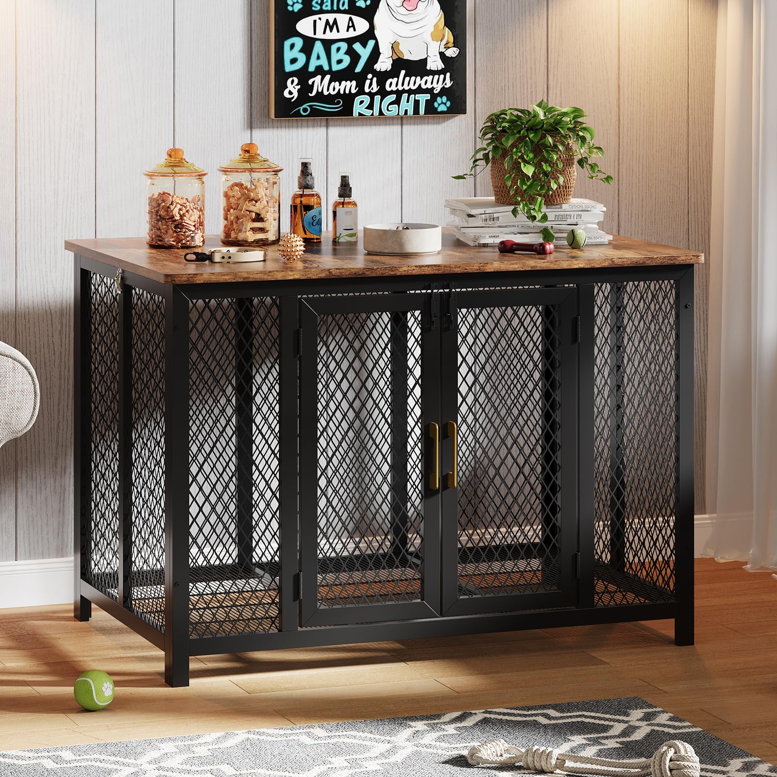 Garvee 48 Inch Large Dog Crate Furniture with 2 Doors, Top Access