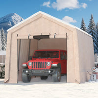 Garvee 7x15FT Khaki Outdoor Portable Storage Shed with Roll-Up Door & Vent, 240G Heavy-Duty Shelter Waterproof PE Tarp, UV-Resistant Storage Sheds for Motorcycle, Firewood, Garden and Tools