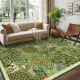Garvee 5x7 Floral Jungle Area Rug - Washable, Stain Resistant - Faux Wool, Low Pile - Non-Slip, Kid Friendly - Light Green - Living Room, Bedroom - Light Green