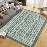 Garvee 10x13 Area Rug Modern Bordered Print Low Pile Faux Wool Non-Slip Stain-Resistant Machine Washable Living Room Bedroom Dining Room - Green