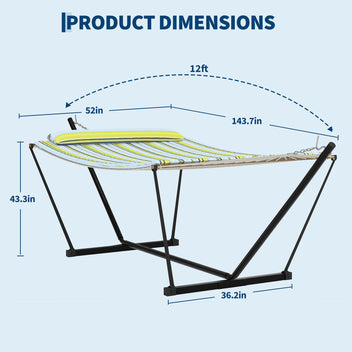 Garvee 2-Person Double Hammock with Stand, 450 LBS Capacity, Portable Steel Frame, Quilted Pad, Pillow & Carry Bag for Patio, Backyard, Camping & Beach