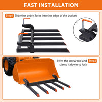 Garvee 42" Clamp-On Debris Forks for Tractor Buckets, 2500 lb 5-Tine Bucket Fork Attachment for Brush, Logs & Yard Cleanup