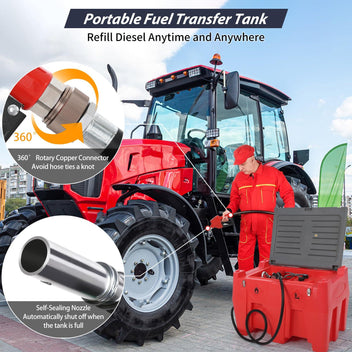 Garvee 128 Gallon Portable Fuel Tank with Pump for Gasoline & Diesel, 10GPM High Flow Rate 12V DC Self-Priming Fuel Transfer Pump, 13.1ft Hose, Auto Fueling Nozzle, Red