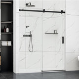 Garvee Shower Door, 44-48" W × 76" H Frameless Sliding Shower Door,Waterproof Glass Shower Door with Handle and Seal Strip, 5/16" (8mm) Clear Tempered Glass，Explosion-Proof Film,Matte Black - 76*48" Elegant Black
