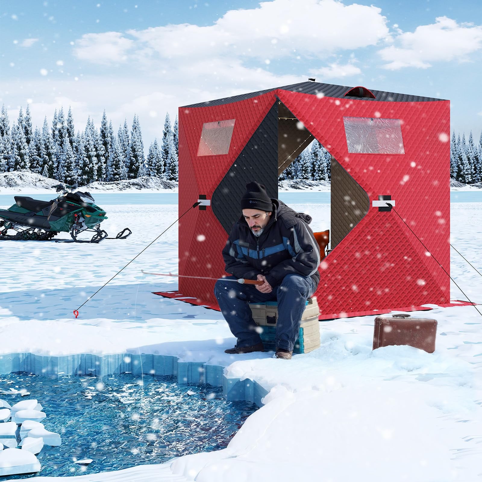 Garvee Pop-up Ice Fishing Tent for 2 Persons, Insulated & Waterproof, Sturdy Frame & Quick Setup, 210D Oxford Fabric, Windproof & Snowproof, Includes Carry Bag & Anchors, Outdoor Ice Fishing