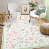 Garvee Floral Area Rug 9x12 Soft Botanical Print Non-Slip Ultra Thin Faux Wool Machine Washable Living Room Bedroom Nursery - Green