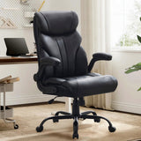 Garvee Comfortable Office Desk Chair 500 LBS, Big and Tall Office Chairs with Adjustable Flip-up Armrests,100-118°Recline Executive Leather Gaming Chair for Heavy People, Long Hours, Black - Black